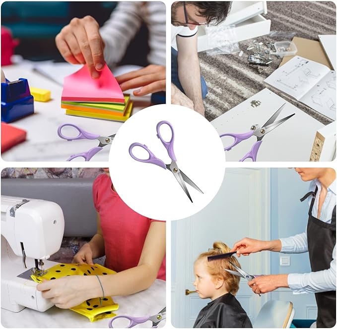 Gold Scissors, Stainless Steel Blade with Acrylic Handle, All Purpose Scissor for Office, School, Home, Fabric Shears, Tijeras (6.3" Purple)