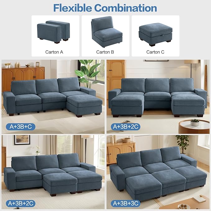 TEKAMON 27.5" Storage Ottoman, Square Footrest with Sponge Padded Seat, Chenille Fabric Step Stool for Sofa, Bedroom, Living Room, Entryway, Modern Change Shoes Stool, Wood Legs, (Blue)