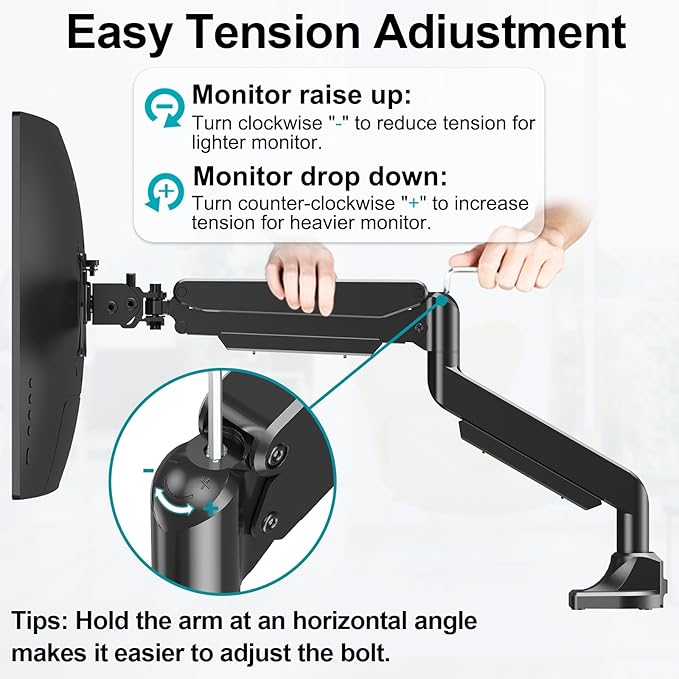 MOUNT PRO Single Monitor Desk Mount for 49" Ultrawide Screen up to 33lbs, Heavy Duty Monitor Arm Single Gas Spring Arms, Adjustable Computer Monitor Stand, VESA 75x75 100x100