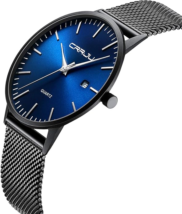 CRRJU Men's Minimalist Casual Luxury Auto Date Watches Fashion Business Japan Movement Quartz Waterproof Wristwatches for Men Stainsteel Steel Band Watch