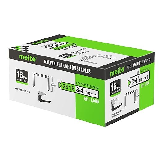 meite Carton Closing Staples 16 Gauge 1-3/8" Wide Crown Copper-Coated Box Staples for Pneumatic or Manual Staple Gun Cardboard Packaging, 3/4" Length, 16000PCS