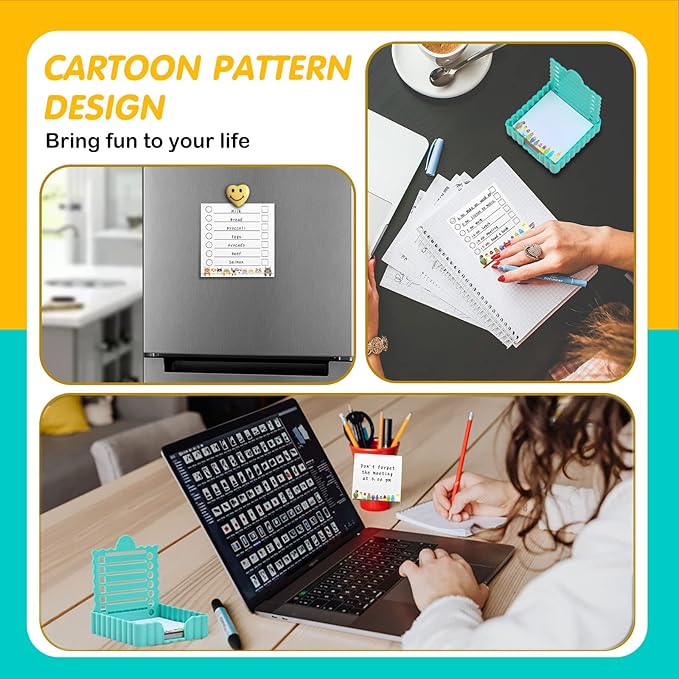 Sticky Notes Holder Cute with Stencil, Wavy Self-Stick Notepad Holder, Note Dispenser for Desk(Blue)