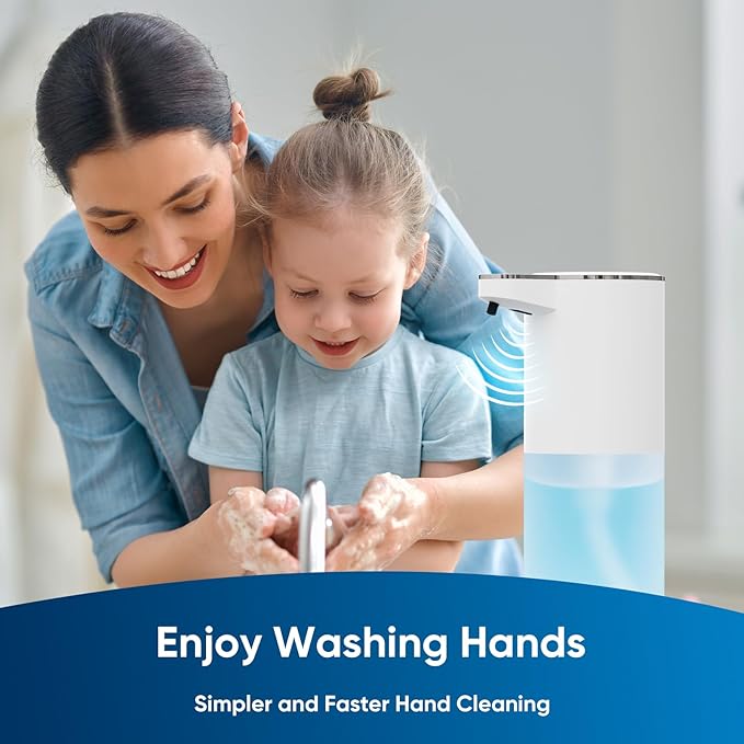 Automatic Soap Dispenser Touchless – 400ml Foaming Hand Soap Dispenser for Bathroom & Kitchen, Wall Mount or Countertop, 4 Adjustable Foam Levels, Rechargeable, IPX5 Waterproof