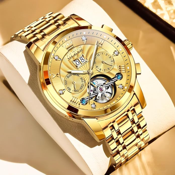 OLEVS Mens Watches Vintage Leather Band Dress Classic Easy Reader Arabic Numerals Analog Quartz Waterproof Date and Day Blue/Black/White Large Face Men's Wrist Watches