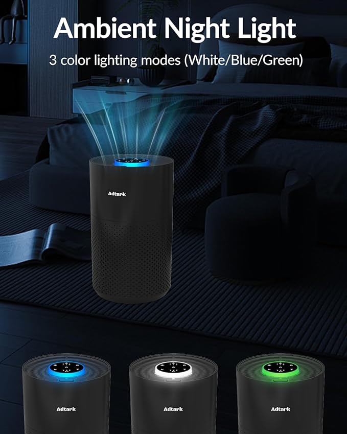 Air Purifiers for Home Bedroom, ADTARK Air Cleaner with H14 True HEPA 3-in-1 Filter, Sleep Mode & Aroma Function, 3 Light Modes, Room Air Purifier with 3 Timer for Office, Dorm, Hotel (Black)
