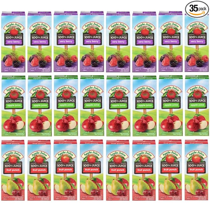 Kids Juice Box Variety Pack, – 100% Juice, Apple, Berry, Fruit Punch – No Sugar Added, 6.75 fl oz – Perfect for Lunch, Snacks, Parties (35 - Pack)