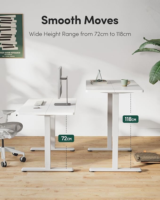 FEZIBO Electric Standing Desk Adjustable Height, 48 x 24 Inch Sit and Stand Desk, Home Office Desk, Ergonomic Workstation Computer Desk, White