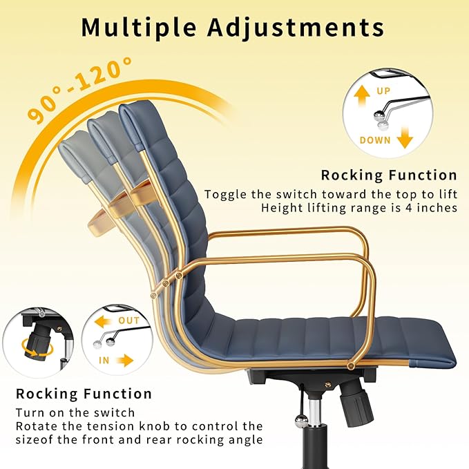 Chair, Desk Computer Chair ,with Armrests ,Ergonomic Office Chair for Home and Office, 17.32 x 22.83 x 35.43 inches, Multiple Colors (Gold Navy)