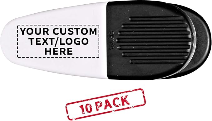 10 Magnetic Memo Holders Set - Customizable Text, Logo - Large Clip, Plastic - White Black