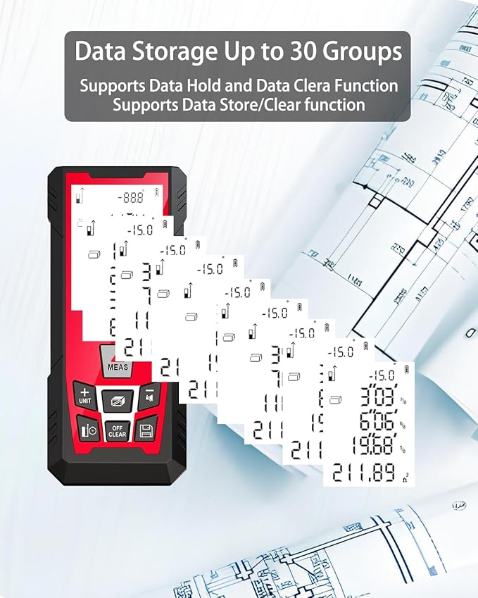 Laser Measuring Tool 500Ft Laser Measurement Tool with Angle Finder 150M Laser Distance Meters Accuracy ±1.5MM Square Footage Measure with Electronic Horizontal Calibration Indoor Easy Read