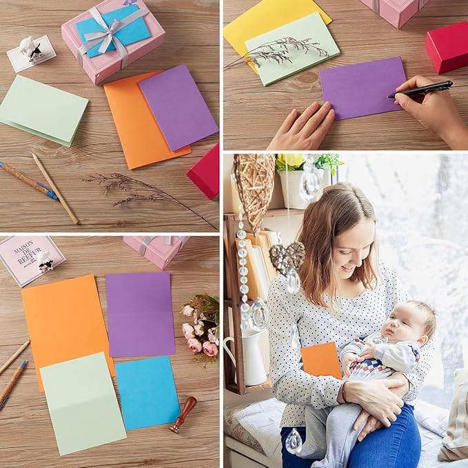 50 Pack Blank Cards Folded Cardstock Thank You Blank Greeting Cards for Invitations, Wedding, Greeting Cards, All Occasion DIY (Multicolor, 3x5)