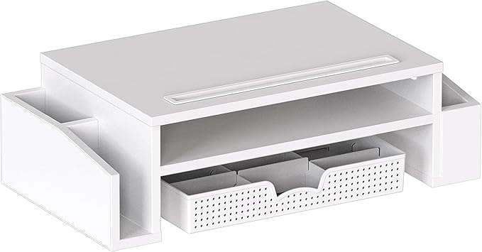 Simple Houseware Desk Monitor Stand Riser with Adjustable Organizer Tray, White