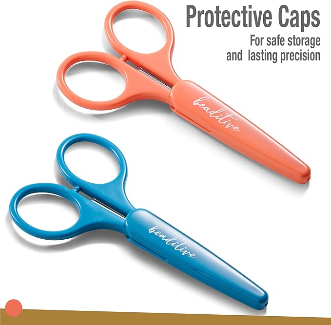 Beaditive High Precision Detail Scissors Set (2-Pc) Sharp, Fine Tips | Paper Cutting, Scrapbooking, Sewing, Crafting | Stainless Steel | Protective Cover (Mid Century)