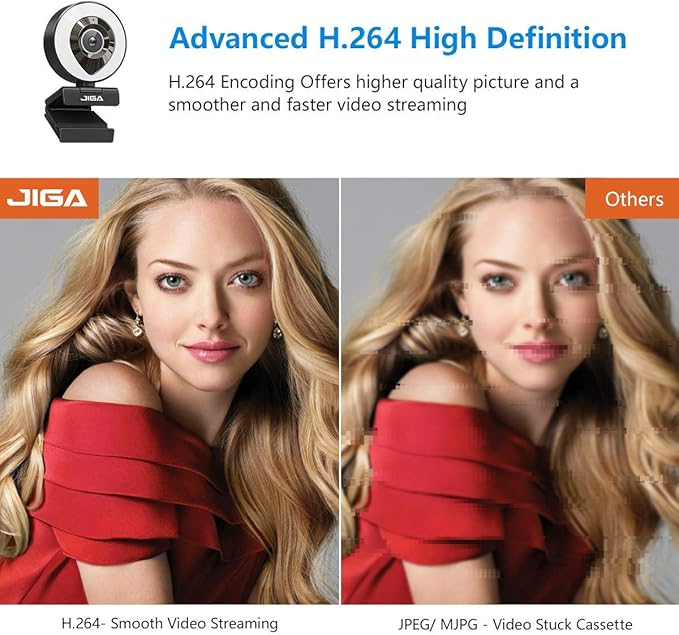 JIGA Streaming Webcam with Dual Microphone 1080P Adjustable Right Light Pro Web Camera Advanced Auto-Focus with Tripod Zoom Camera Gaming Webcam for Xbox Facebook YouTube Streamer Conferencing