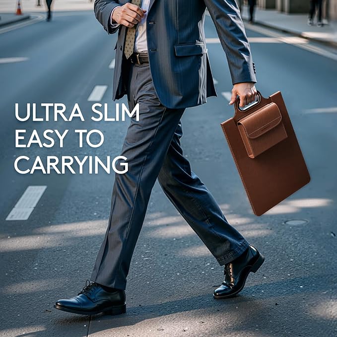 MicroPack Laptop Sleeve with Wireless Charging, Built-in Detachable Accessory Organizer and Metal Handle, Mouse Pad and Stand, Leather Laptop Bag for 15 Inch MacBook/HP/Dell, Watch, Headphones - Brown