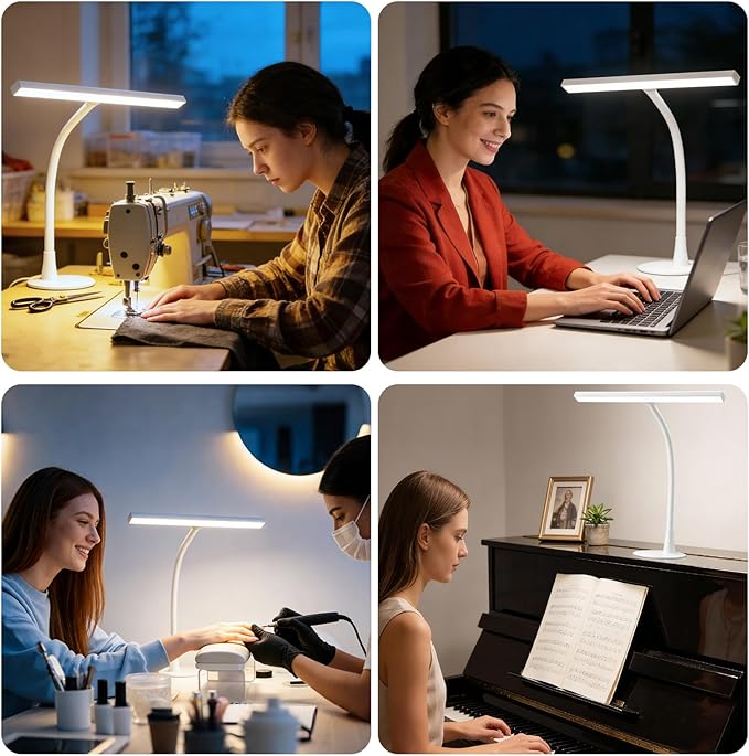 LED Desk Lamp for Home Office, 360° Flexible Gooseneck Desk Light with 3 Color Modes & 10 Brightness, Eye-Caring Adjustable Task Light for for Piano, Computer, Workbench, 10W, 1000LM (White)