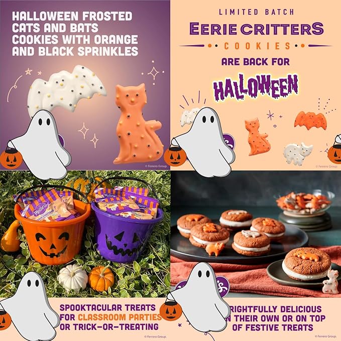 Limited Batch Eerie Critters Halloween Snacks – Frosted Animal Cookies, Healthy Trick or Treat Candy, Individually Wrapped Halloween Snacks, 30 Individual 0.5 oz Bags