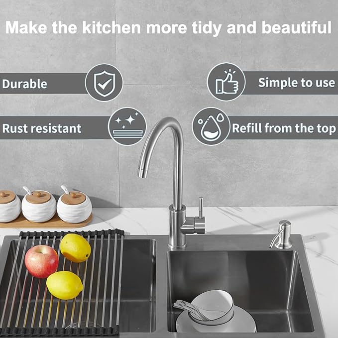 Soap Dispenser for Kitchen Sink,Stainless Steel Countertop Dish Soap Dispenser Pump with 47" Extension Tube