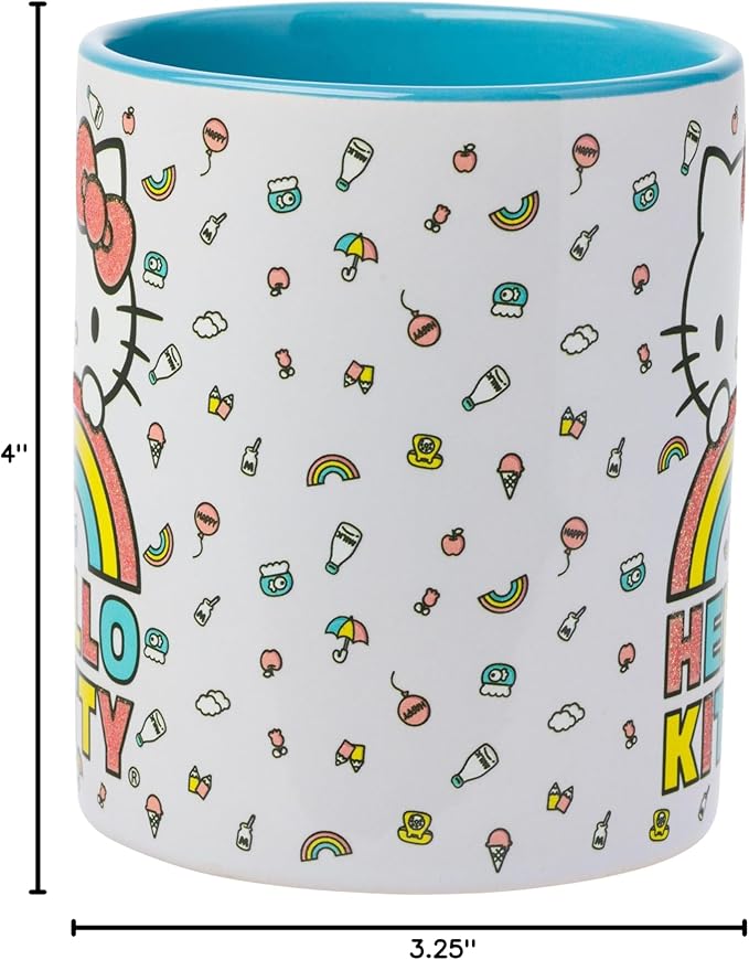 Silver Buffalo Sanrio Hello Kitty Rainbow Glitter Ceramic Mug, 14 Ounces