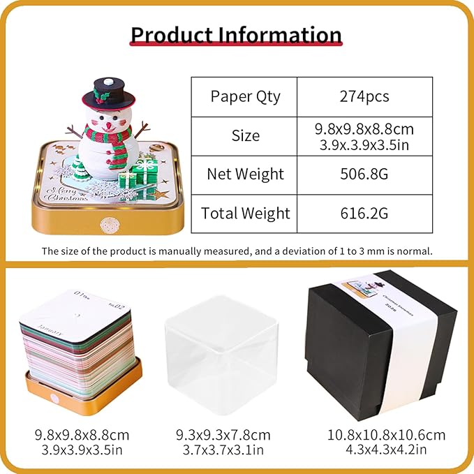 3D Time Piece Calendar 2026 DIY Calendars Tear Away Carving Art 3D Memo Pad Calendar With LED Lights sculpture artsy pads calendar notepad for Desktop Decor-Snowman