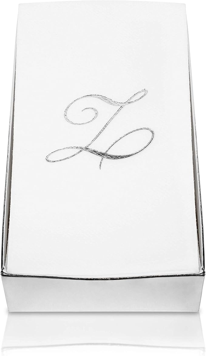 AMERICAN HOMESTEAD Disposable Hand Towels - Gold Foil Monogrammed Guest Napkins - Linen-Like Bathroom Paper Towels for Guests - Perfect Wedding and Party Napkins - 50 Count (Gold J)