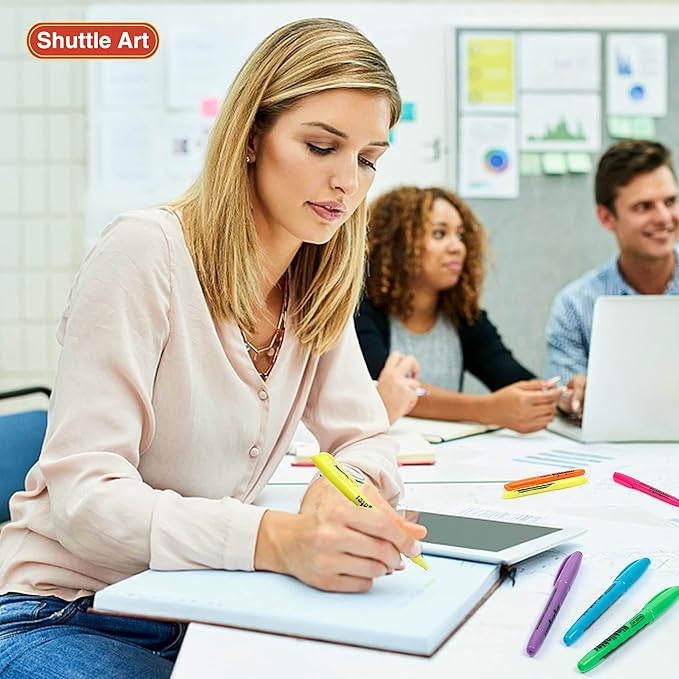 Shuttle Art Highlighters, 30 Pack Highlighters Assorted Colors, 10 Colors Chisel Tip Dry-Quickly Non-Toxic Highlighter Markers for Adults Kids Highlighting in Home School Office