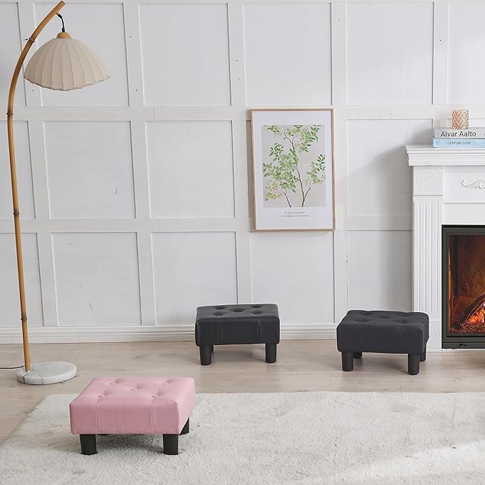 BRIAN & DANY Small Foot Stool, Leather Foot Stools with Legs, Stable Small Footstool for Living Room, Black