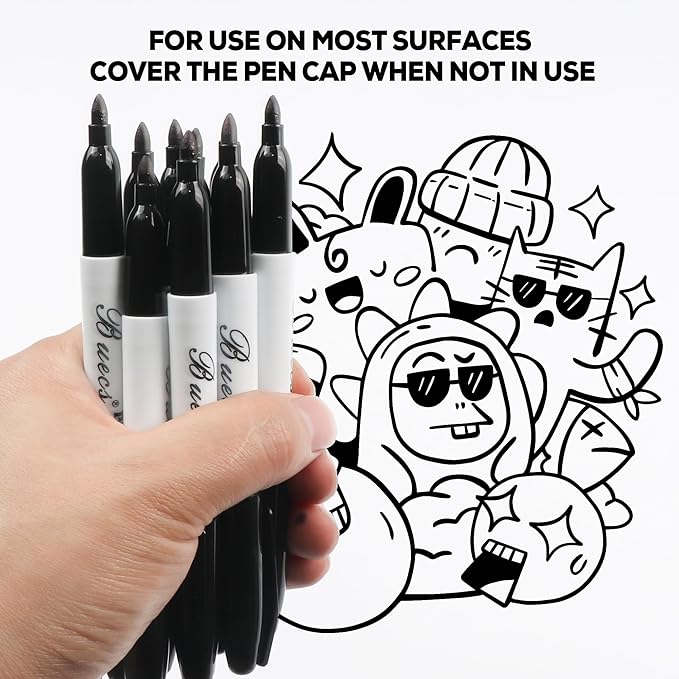 Permanent Markers, 60 Count Black Permanent Markers, Fine Point, Waterproof & Smear Proof Markers, Quick Drying, Office Supplies for School, Office, Home