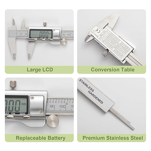 All-Metal Digital Caliper 0-8" Measuring Tool, Micrometer Caliper with Auto-Off Feature, Interchangeable Between inches and millimeters for DIY/Household and 3D Printing