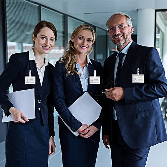 Happy Trees 400 Pcs Metal Badge Clips with Clear PVC Straps, ID Holder Clip for Badge Holders, Name Tags, ID Cards, Work Badges