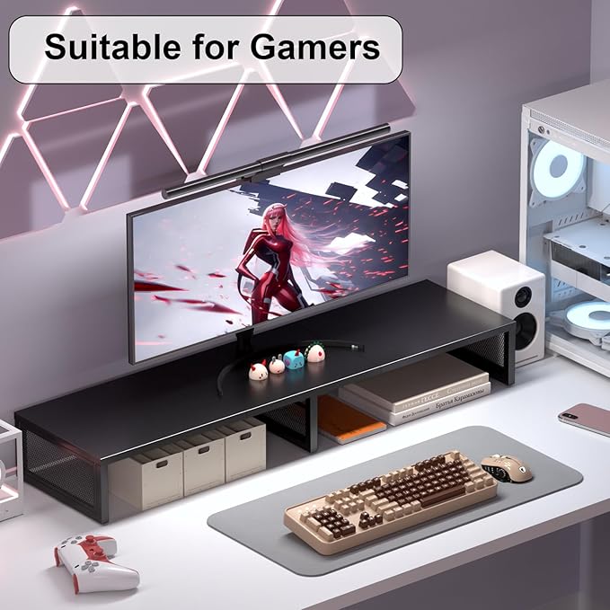 Dual Computer Monitor Stand Riser, Desk Organizers and Accessories, Printer & TV Stand, Desk Shelf, Office Desk Accessories & Desktop Workspace Organizer for Office Supplies, Black