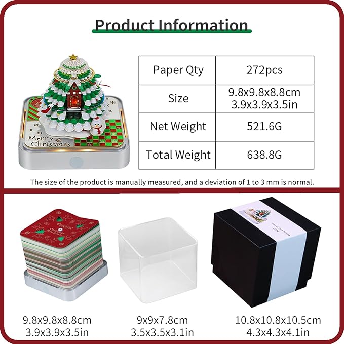 3D Time Piece Calendar 2026 DIY Calendars Tear Away Carving Art 3D Memo Pad Calendar With LED Lights sculpture artsy pads calendar notepad for Desktop Decor-Christmas Tree - Silver