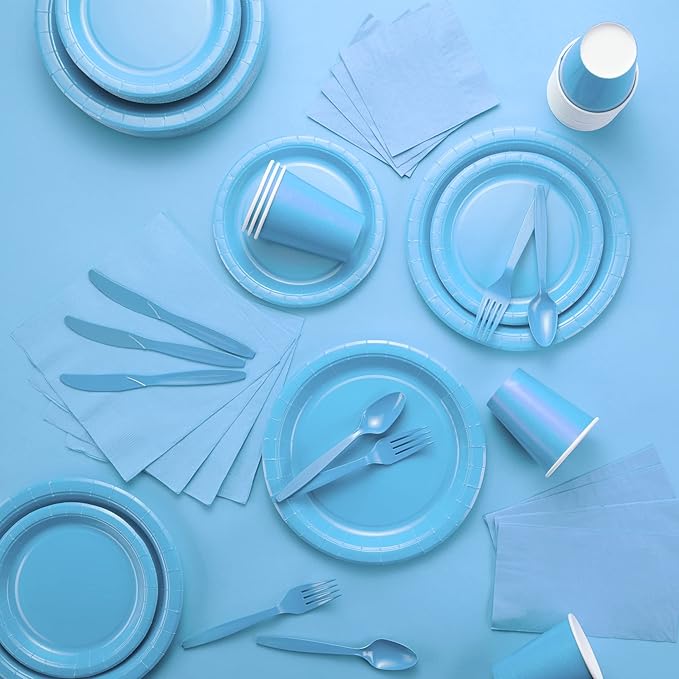 Light Blue Disposable Party Paper Dessert Plates 7" - Ideal for Weddings, Party’s, Birthdays, Dinners, Lunch’s. (Pack of 50)