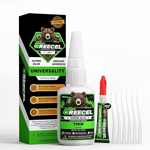 Super Glue Thin for Wood, Ceramic, Plastic, Metal, Super Fast Cyanoacrylate Adhesive (CA) Instant Glue 1 oz - Clear Superglue with Extra Gel for Woodworking, CA Finish, Stabilizing (1 Pack)