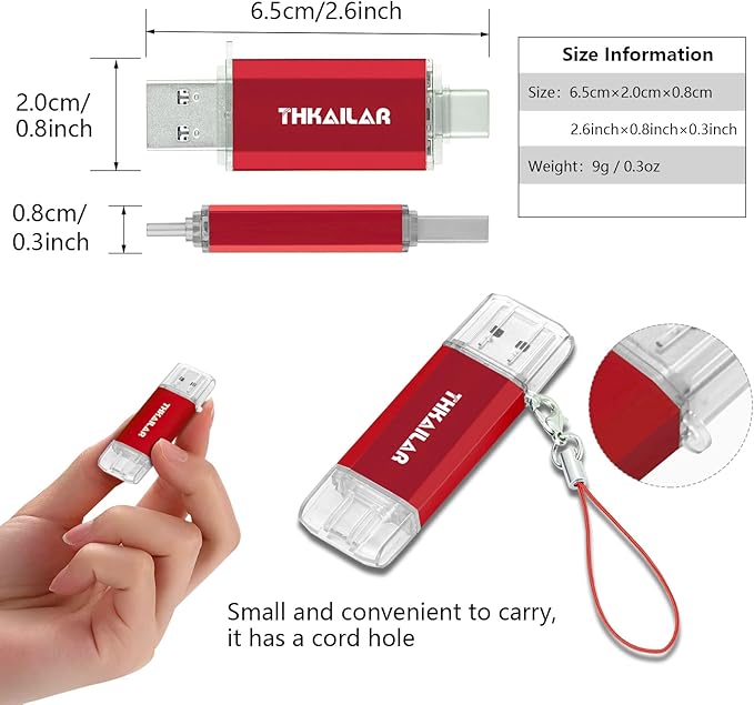 Thkailar 5 Pack 64GB USB C Flash Drive OTG High Speed for Store Data-USB 3.0 Thumb Drive C Jump Drive-Compatible with Samsung,Mac Pro,Laptops,Tablets,PC(Red)