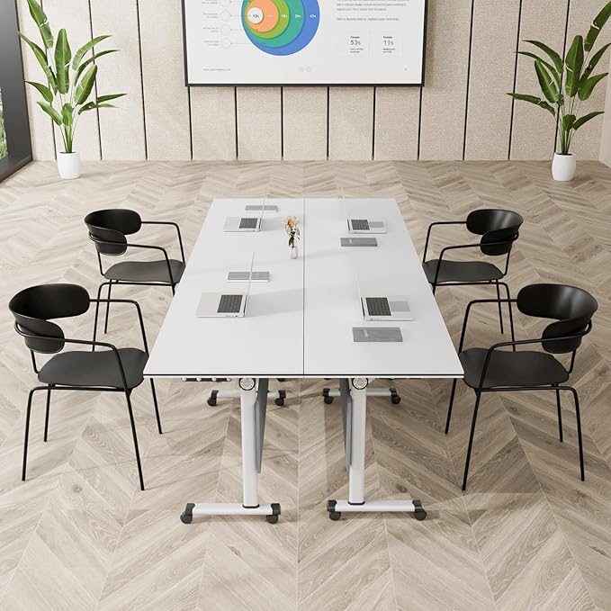 Conference Table, Foldable Conference Room Tables with Silent Wheels, Folding Modular Seminar Meeting Tables, Modern Rectangle Training Table for Office, Boardroom (10, Grey2, 61.0)