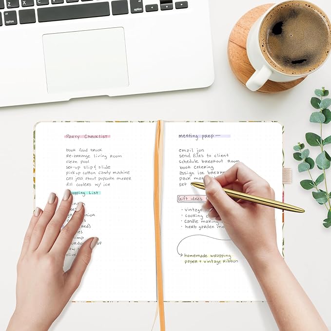 &And Per Se Dotted Journal Notebook, A5 Hardcover Bullet Dotted Journal, 160 Pages 100 gsm Thick Paper, 3 Sheets of Stickers Included - 5.7'' x 8'' (Botanical Floral)