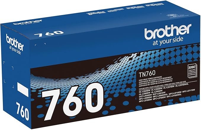 Brother Genuine TN760 High Yield Black Toner Cartridge, (For use with MFC-L2710DW MFC-L2750DW HL-L2350DW HL-L2370DW HL-L2395DW HL-L2390DW DCP-L2550DW Printers)