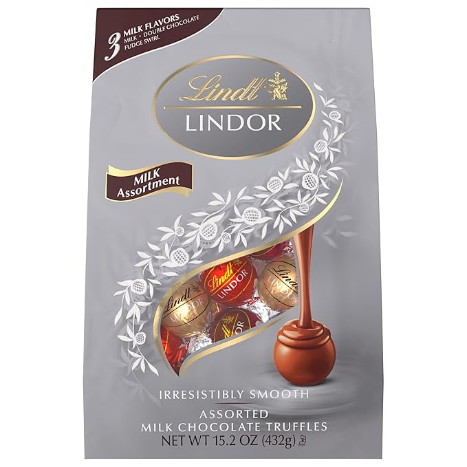 Lindt LINDOR Milk Assorted Chocolate Candy Truffles, Chocolate Candy with Smooth, Melting Truffle Center, 15.2 oz. Bag