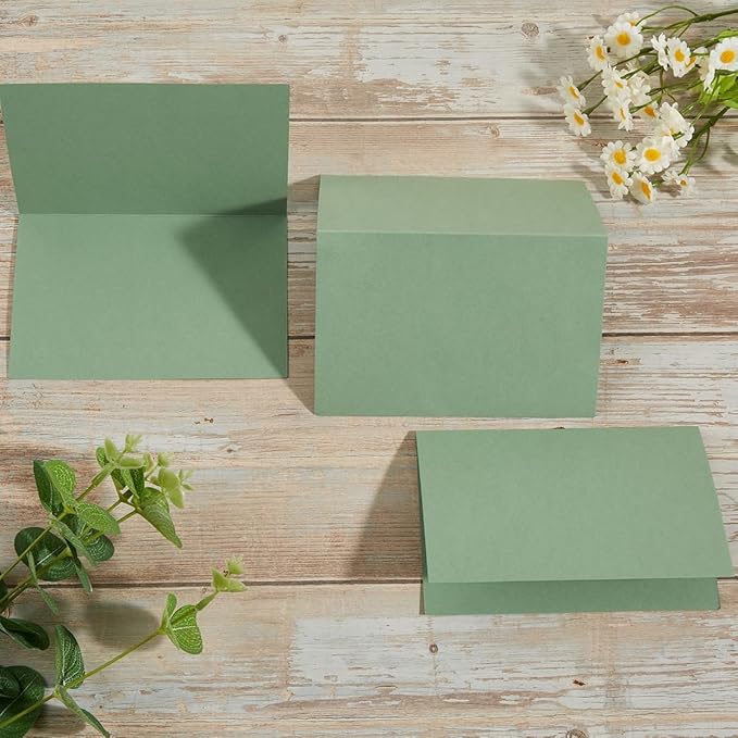 50 Pack Blank Cards Folded Cardstock Thank You Blank Greeting Cards for Invitations, Wedding, Greeting Cards, All Occasion DIY, 3x5 Folded Cards Sage-Green