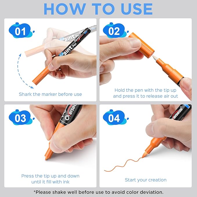 Overseas Paint Markers Pens - Blue Permanent Markers Acrylic Paint Pens 12 Pack, Water Based, Waterproof, 0.7mm Extra Fine Tip Acrylic Marker for Wood, Metal, Rock, Plastic, Glass, Canvas, Fabric