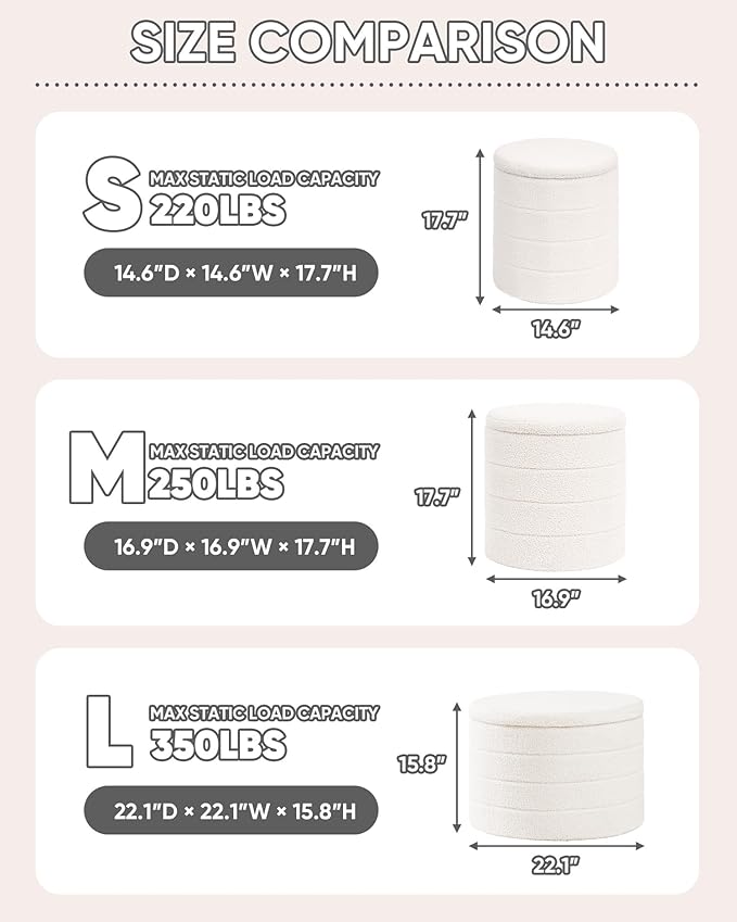 PINPLUS Round Storage Ottoman Foot Rest Stool with Tray Velvet Sherpa Folding Storage Ottoman,Boucle Foot Rest for Living Room, Bedroom, Dorm(White)