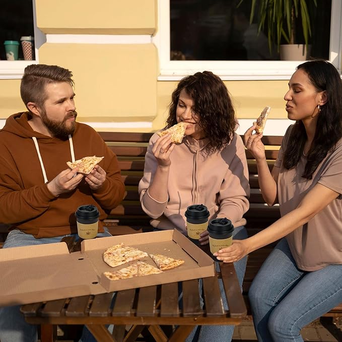 LITOPAK 500 Pack 16 oz Disposable Coffee Cup with Lids, Sleeves, and Stirring Sticks, Black Hot Paper Coffee Cups for Home, Travel, Office, Party