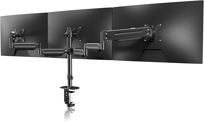 Pholiten Triple Monitor Desk Mount,Triple Gas Spring Monitor Arm for 17-32 inch LCD Computer Screens,Holds up to 22lb,Swivel, Tilt, Rotation, Clamp & Grommet Kit