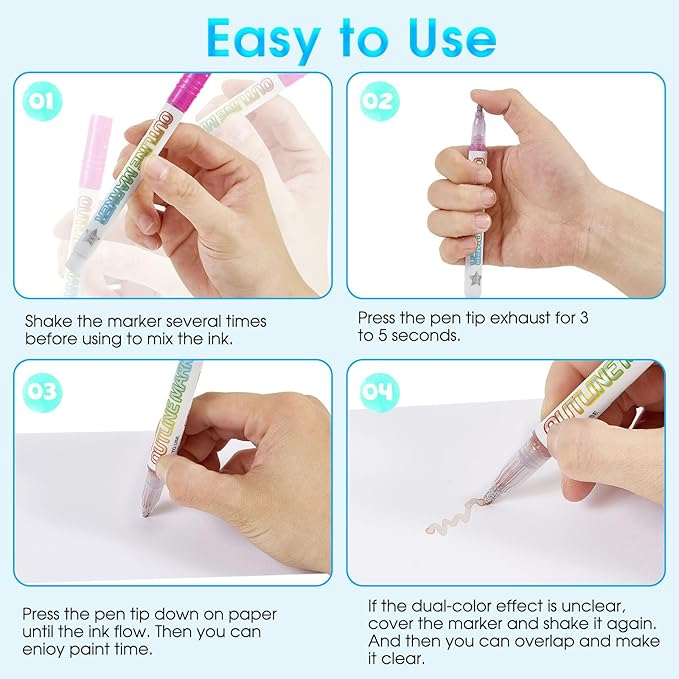 Stocking Stuffers for Kids Teens, 36pcs Shimmer Markers Outline Markers, Gifts for 4-12 Year Old Girls, Glitter Metallic Outline Markers for kids Arts Crafts Christmas Gifts for Teenagers Girls