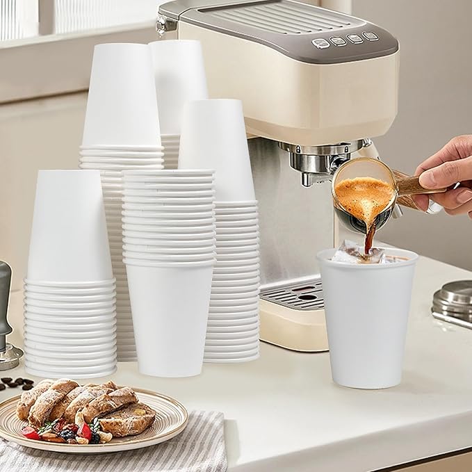 300 Count - 12 oz Paper Coffee Cups, Disposable Coffee Cups 12 oz, Thickened White Paper Cups for Hot or Cold Beverage, Home, Office, Party, Business, Events