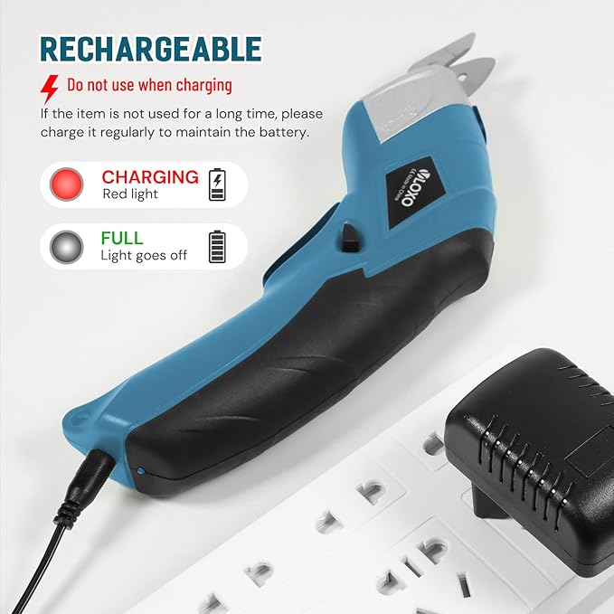 VLOXO Cordless Electric Scissors Electric Box Cutter with 2 Type Blades Rechargeable Cordless Scissors Powerful Shears Cutting Tool Cardboard Cutter for Fabric Cardboard Carpet Leather Felt Blue