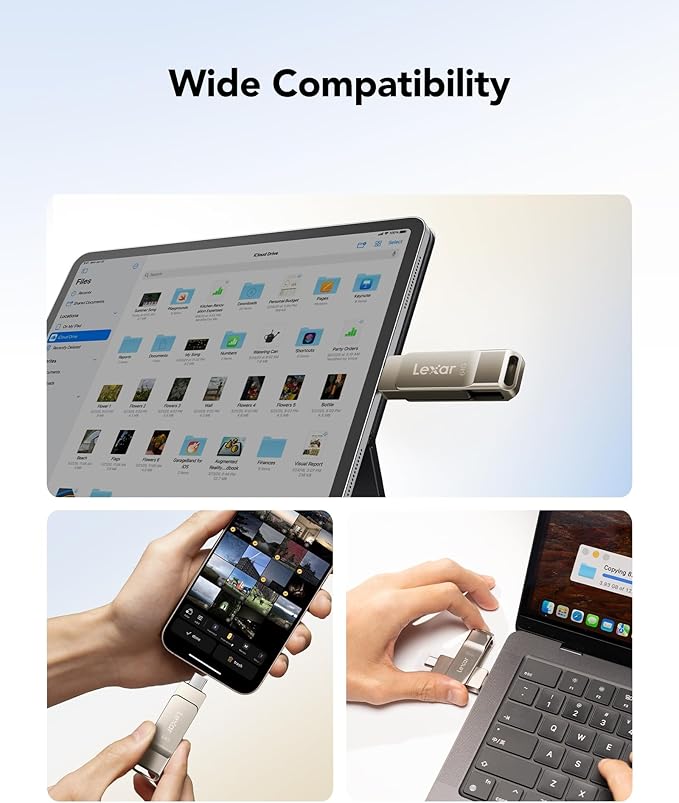 Lexar D40E 64GB Dual USB 3.2 Gen 1 Type-C Jump Drive, USB-C Flash Metal Housing Swivel Design Thumb Drive(Champagne Silver)