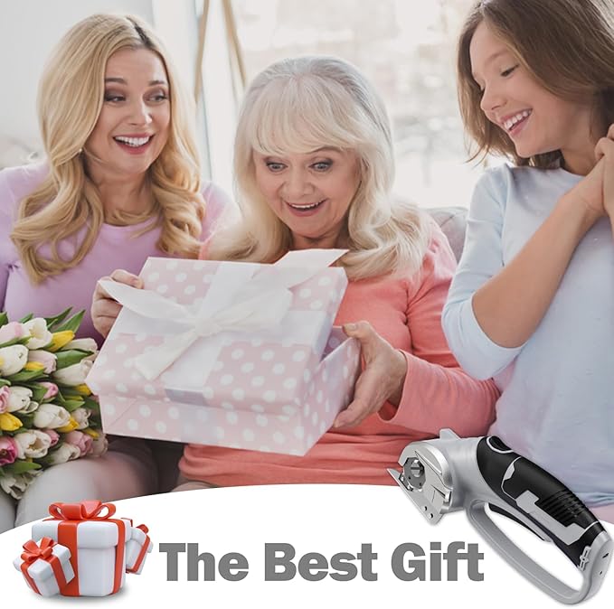 Cordless Electric Scissors, 4V Box Cutter & Cardboard Cutter with 2 Titanium Blades - Rotary Cutter with LED Light for Fabric, Leather, Carpet, Plastic, Crafting + Storage Case (Grey)