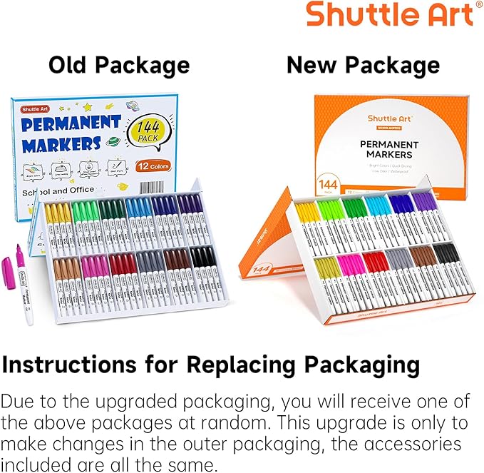 Shuttle Art 144 Pack Permanent Markers, Permanent Marker Assorted Colors, 12 Bright Colors Fine Point Permanent Markers For Kids and Adult Coloring on Wood, Stone, Glass as Office, School Supplies